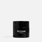 Sort øjencreme i krukke med teksten Eye Cream FIERCE.