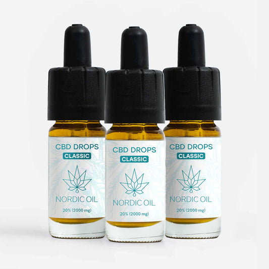 Tre CBD Drops Classic Nordic Oil-flasker med dropper