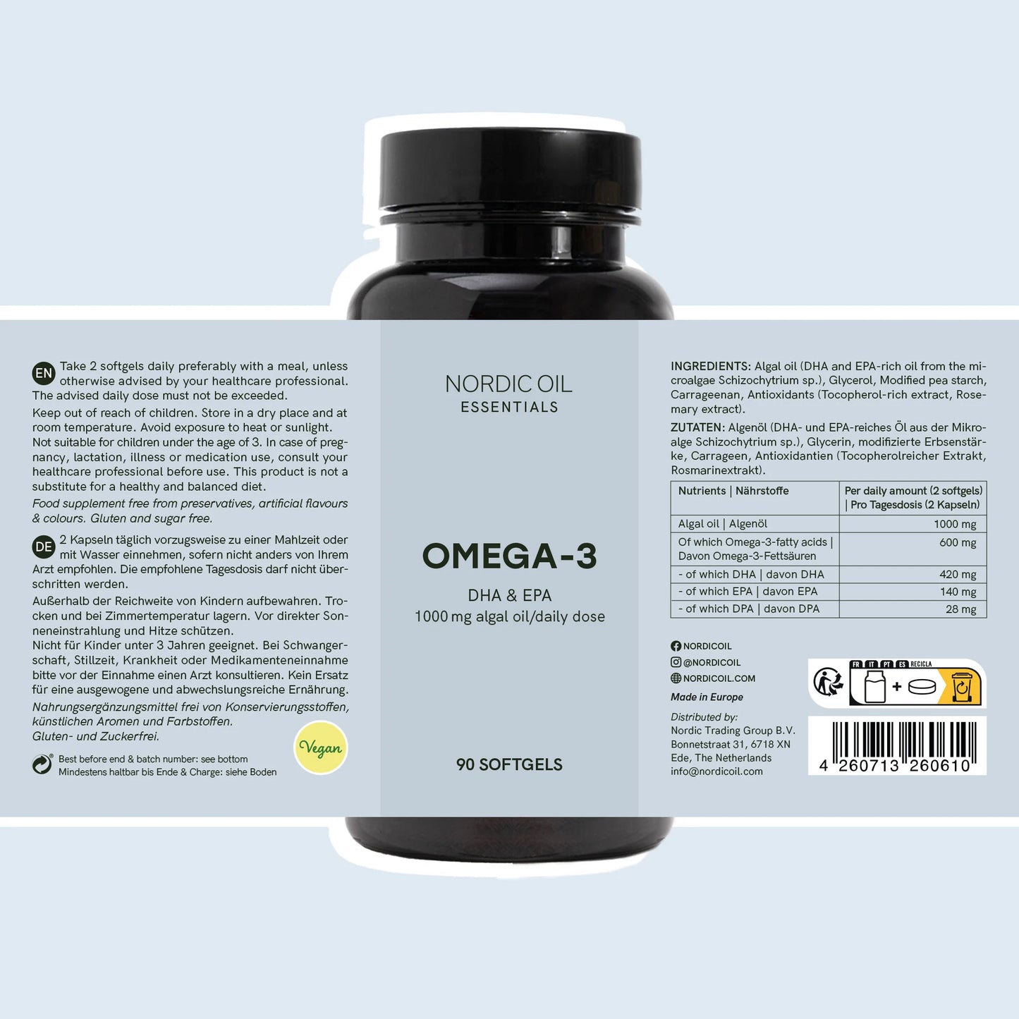 Nordic Oil Essentials Omega-3: DHA og EPA, 90 softgels