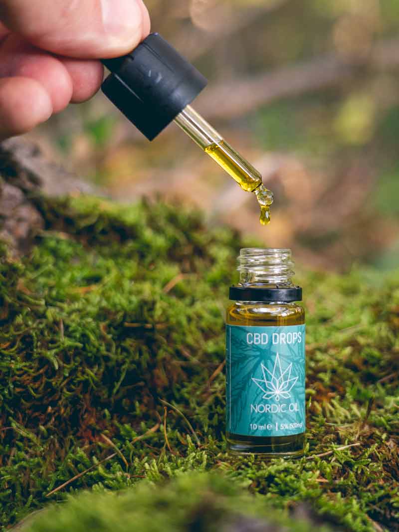 Pipetten drypper CBD-Drops ned i flasken