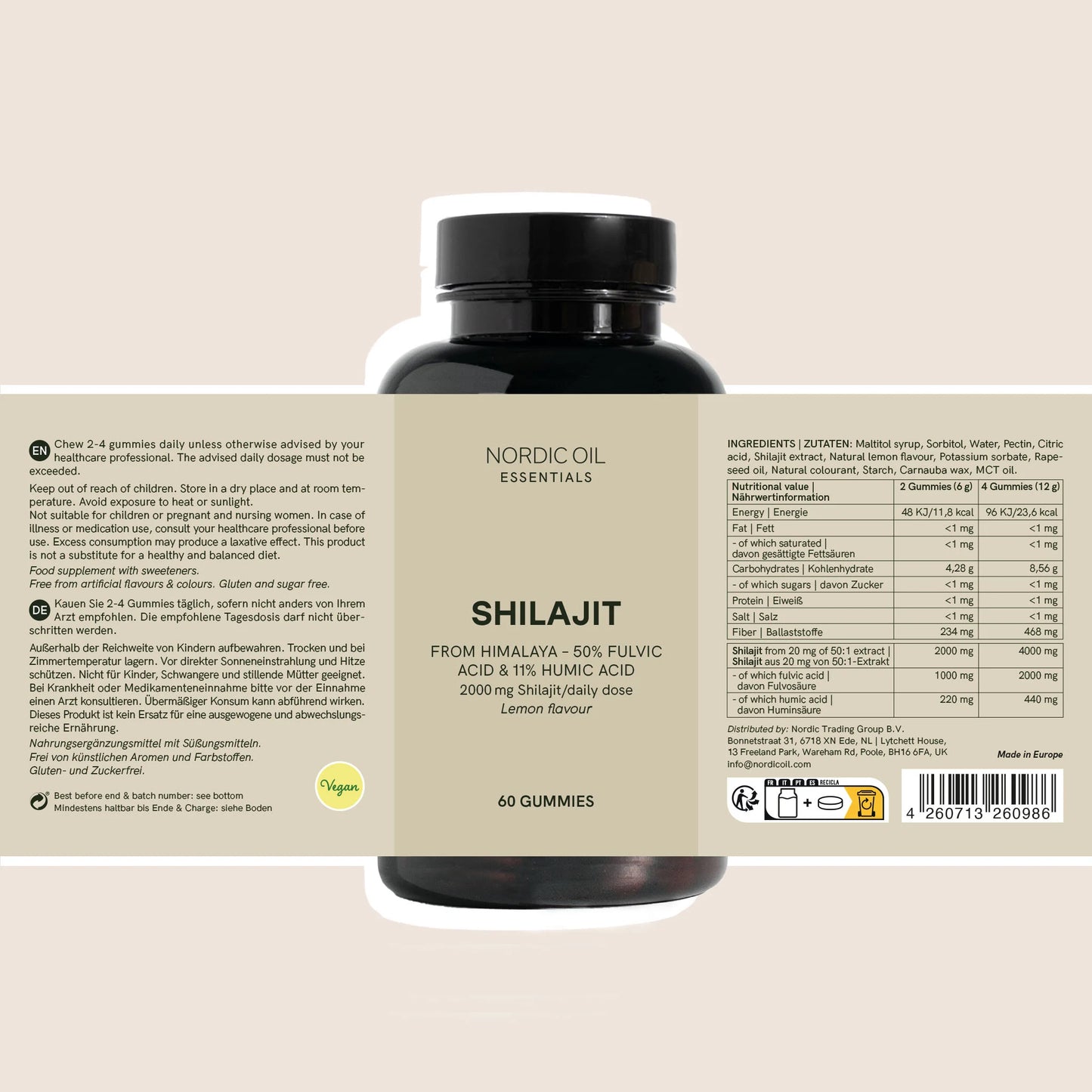 Nordic Oil Essentials Shilajit gummier i citron-smag, 60 stk