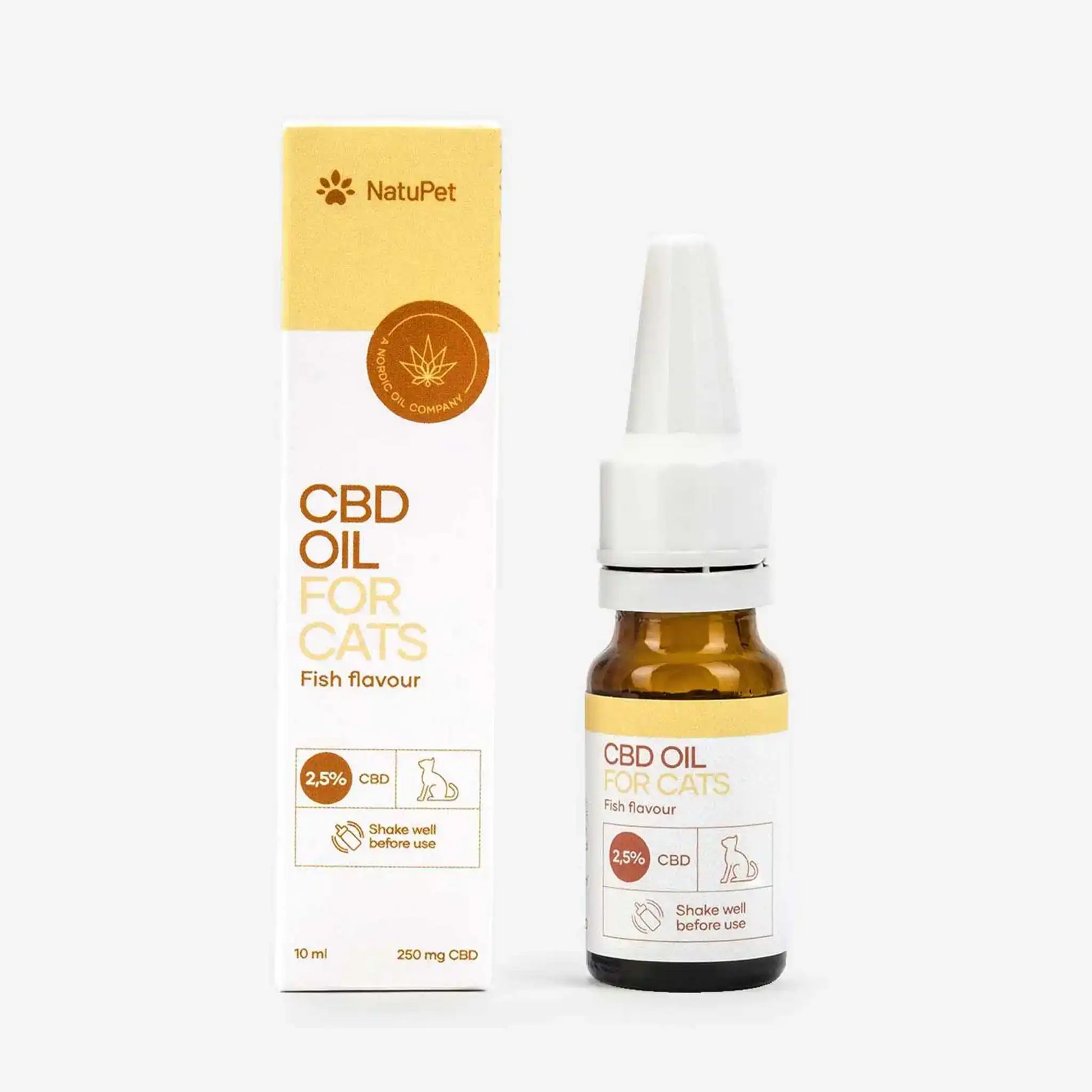 CBD-olie til katte med fiskesmag Emballage og produkt