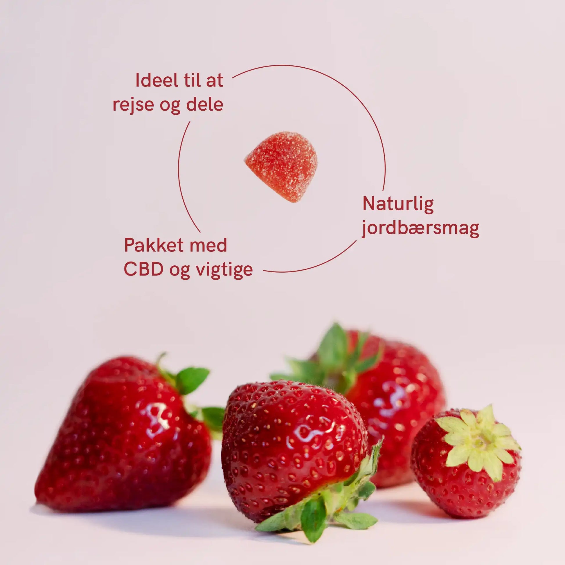 CBD vingummi med naturlig smag af jordbær. Ideel til at rejse og dele.