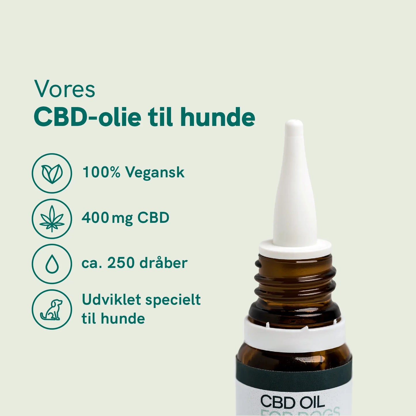 Vores CBD-olie til hunde - vegansk, 400 mg CBD, ca. 250 dråber, udviklet til hunde