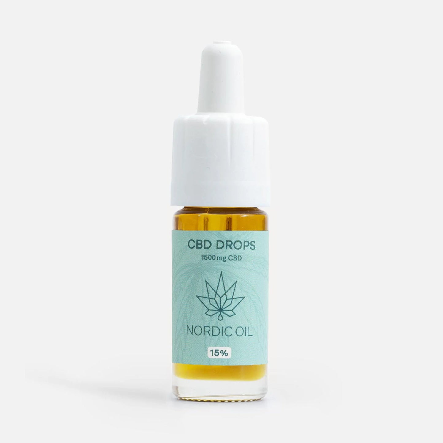 CBD-dråber flaske fra Nordic Oil med blå etikett og 1500 mg CBD