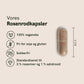 Rosenrodkapsler – ca. 2 cm lange, 100% veganske, fri for soja og gluten, sukkerfri, standardiseret til 3 % rosaviner og 1 % salidrosid
