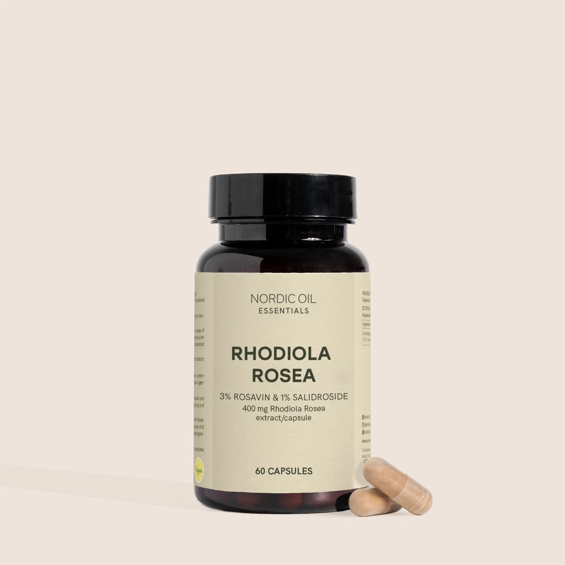 Rhodiola Rosea-kosttilskud i kapsler fra Nordic Oil Essentials