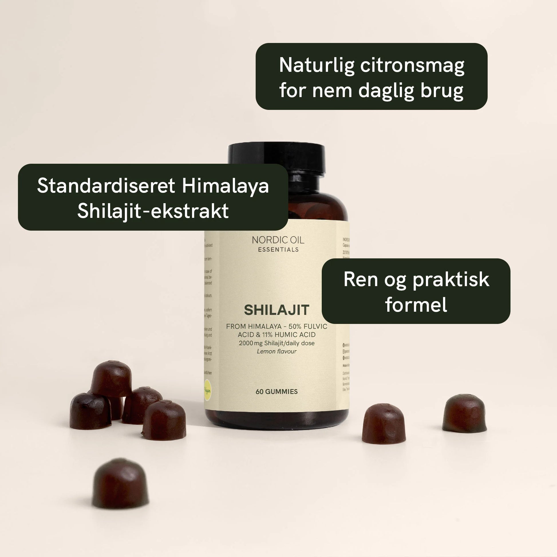 Nordic Oil Shilajit-gummier med naturlig citronsmag og standardiseret Himalaya Shilajit-ekstrakt