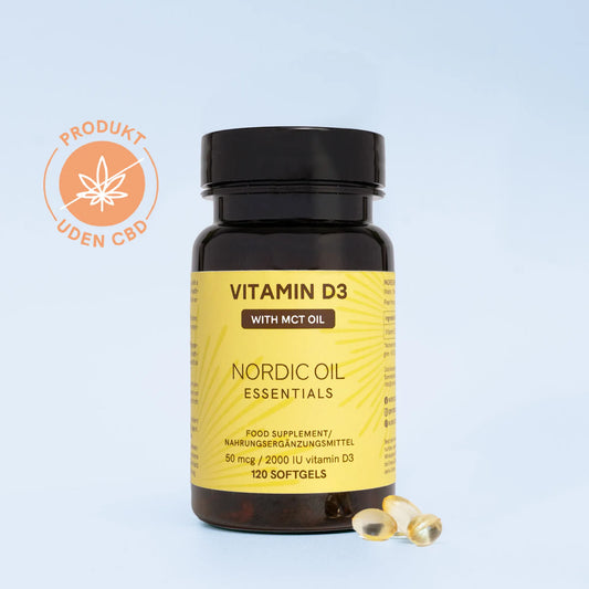 Nordic Oil Vitamin D3 softgel pakke med certifikat: Produkt uden CBD 